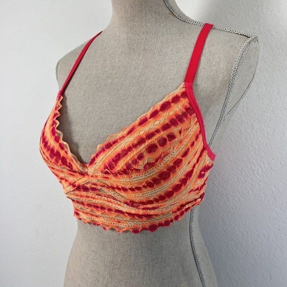Pink By Victoria's Secret Orange & Pink Lace Tie Dye Racerback Padded Bra Medium - Picture 12 of 12